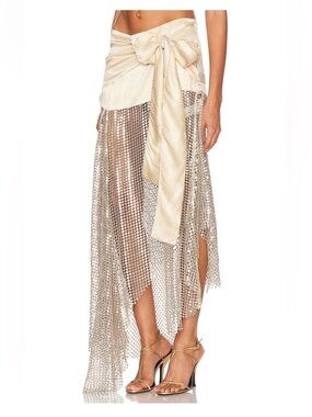 SIEDRÉS ‘Locean’ skirt - Metallic sequin mesh and ivory silk Tie-Waist size EU38